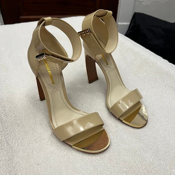Nicholas Kirkwood Wedge Leather Sandals Women's sz 36 Gold Cream Color - Picture 1 of 14